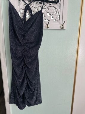 Crystal Doll Black Glitter Ruched Mini Dress